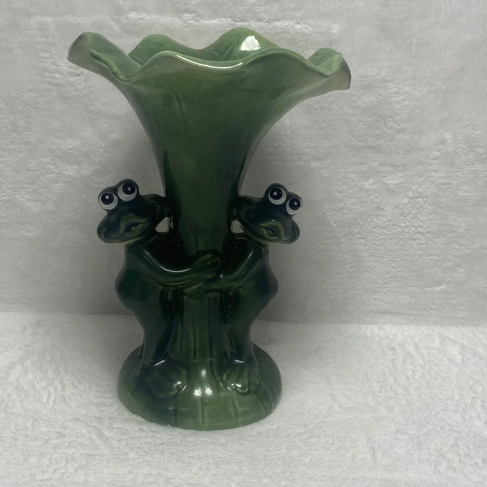 VTG La‎ Dolce Vita JA Green Ceramic Frog Vase Lily Pad Air Plant Candy Dish